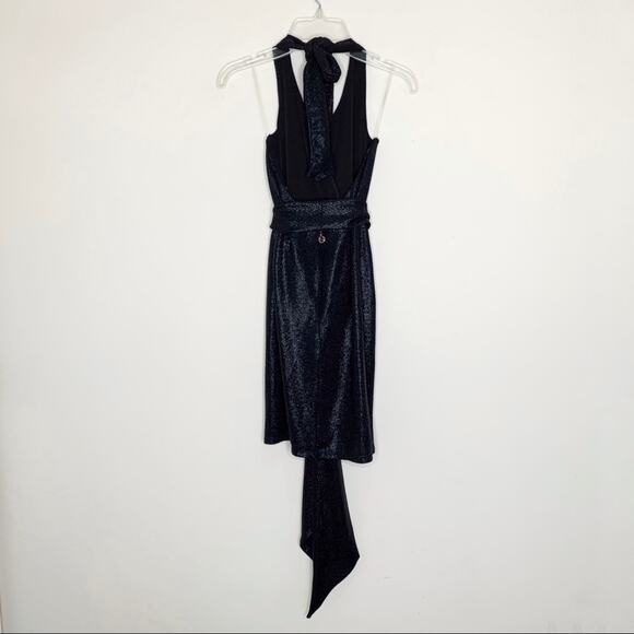 NEW Nookie Bellagio Mini Dress (Sz L) Halter Faux Wrap Black Shimmer - Picture 10 of 16